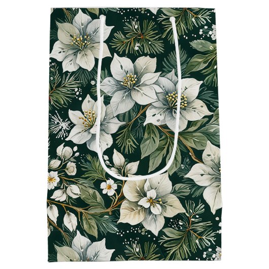 Witte Azalea's en Evergreens Vakantie Medium Cadeauzakje (Achterkant)