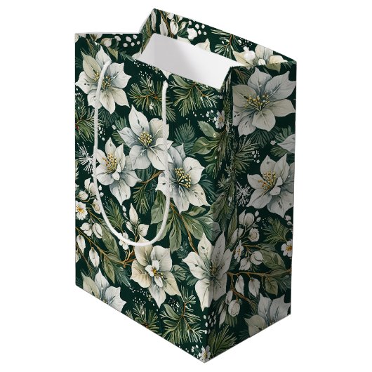 Witte Azalea's en Evergreens Vakantie Medium Cadeauzakje (Achterkant Gekanteld)
