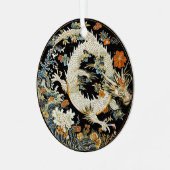 Witte Aziatische draak en bloemen Metalen Ornament (Voorkant links)