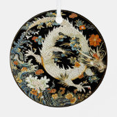 Witte Aziatische draak en bloemen Metalen Ornament (Achterkant)