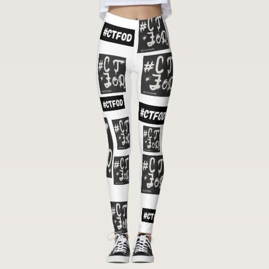 Witte B&W #CTFOD krantenspraypaint Leggings (Voorkant)