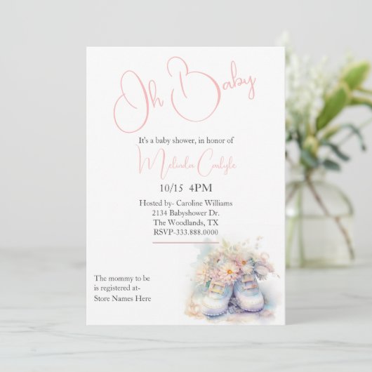 Witte Baby Booties Baby shower Kaart (Staand voorkant)