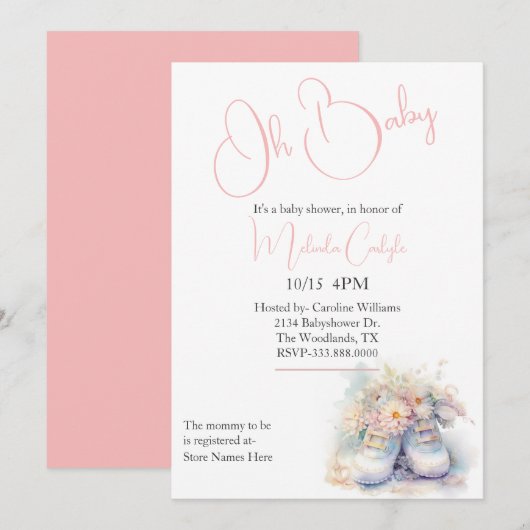 Witte Baby Booties Baby shower Kaart (Voorkant / Achterkant)