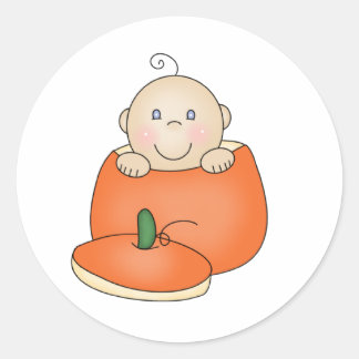 Witte Baby in pompoen Ronde Sticker