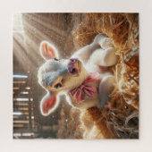 Witte Baby kalf in stalstal Legpuzzel (Verticaal)
