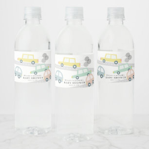 Witte Baby shower van gele caravans Waterfles Etiket