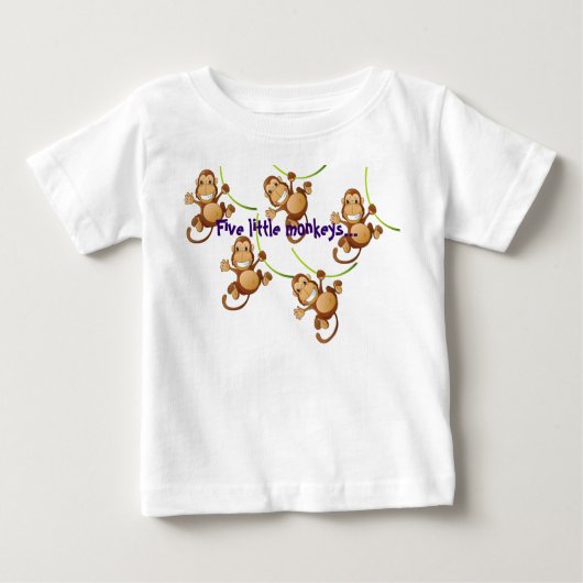 Witte Baby T-shirt met vijf kleine apen... (Voorkant)
