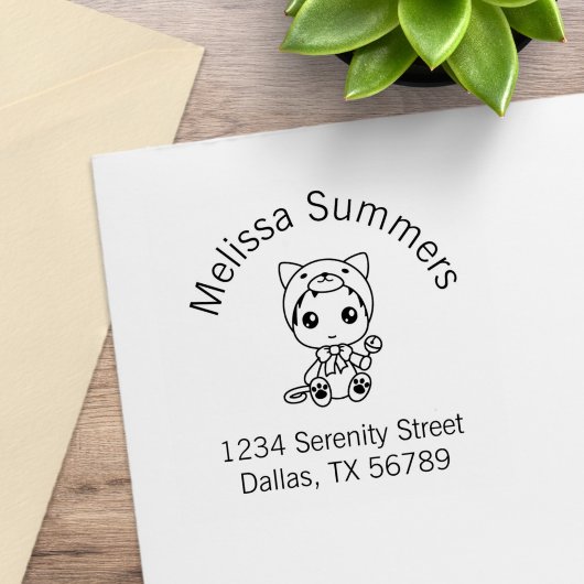 Witte babykat pakket zending adres rubberstempel