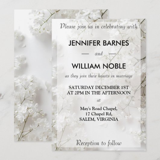 Witte baby's adem minimalistische moderne bruiloft kaart (Voorkant / Achterkant)