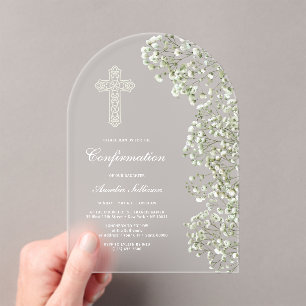 Witte Baby's Breath Boog Bevestiging Acryl Uitnodigingen