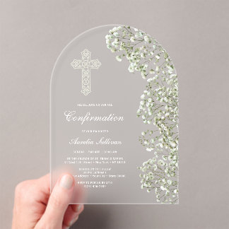 Witte Baby's Breath Boog Bevestiging Acryl Uitnodigingen