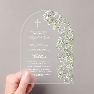Witte Baby's Breath Boog Bruiloft Acryl Uitnodigingen