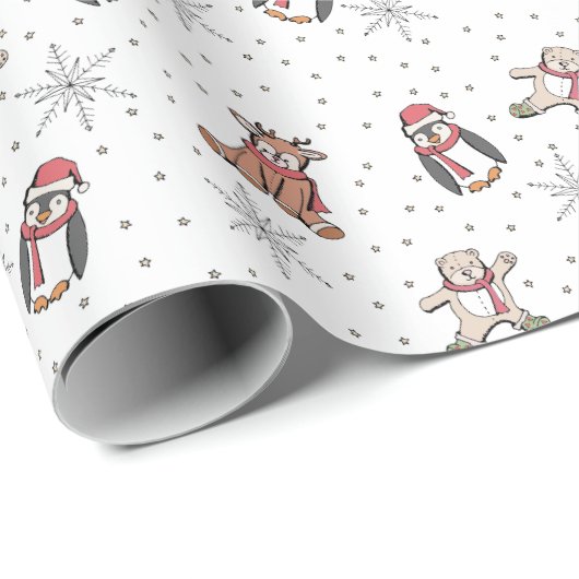 Witte baby's eerste kerstdieren cadeaupapier (Rol Hoek)