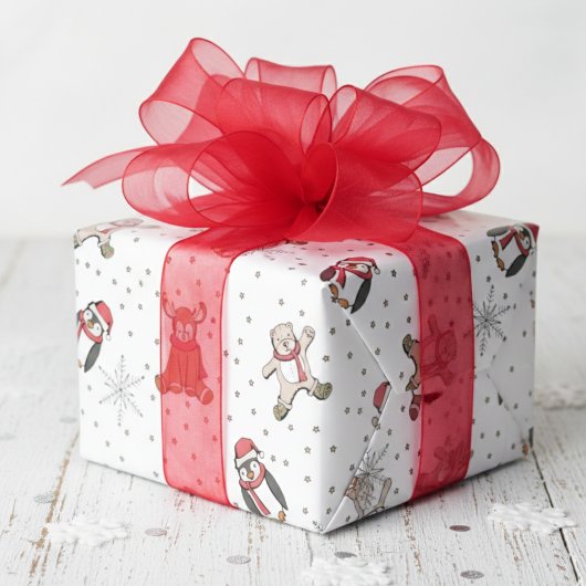 Witte baby's eerste kerstdieren cadeaupapier