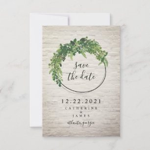 Witte baksteen geïnspireerde botanische save the d date