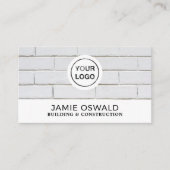 Witte bakstenen muur, bouwbedrijf, bouwmachines visitekaartje (Voorkant)