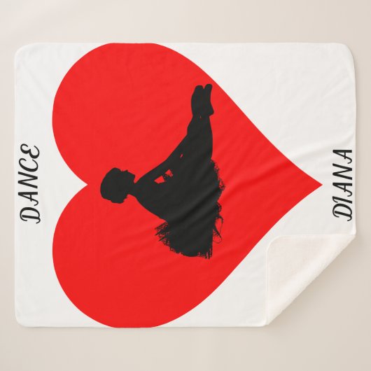 Witte Ballerina deken met een rood hart. (Voorkant (horizontaal))