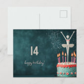 Witte ballerina verjaardagstaart briefkaart (Voorkant / Achterkant)