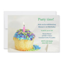 Witte Ballon blauwe cupcake Verjaardag Uitnodiging