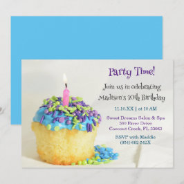 Witte Ballon blauwe cupcake Verjaardag Uitnodiging