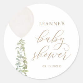 Witte ballon Eucalyptus Baby shower Ronde Sticker