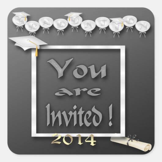 Witte Ballonnen Graduation Party Envelope Seal Vierkante Sticker (Voorkant)