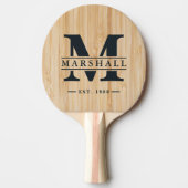 Witte Bamboe Monogram & Naam Overlay Tafeltennisbatje (Voorkant)