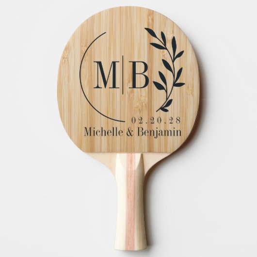 Witte Bamboeblad Bruiloftsmonogram Tafeltennisbatje (Achterkant)