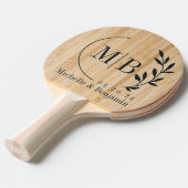 Witte Bamboeblad Bruiloftsmonogram Tafeltennisbatje (Voorkant Gekanteld)