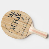 Witte Bamboeblad Bruiloftsmonogram Tafeltennisbatje (Zijkant)