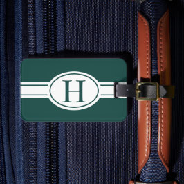 Witte band ovaal schild bos groen monogram bagagelabel