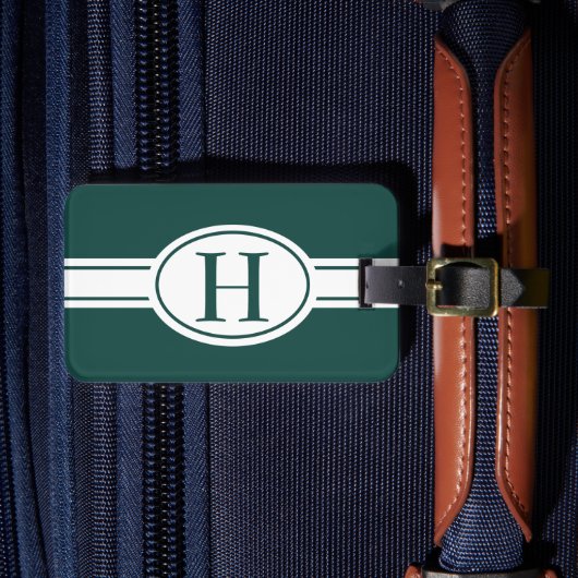 Witte band ovaal schild bos groen monogram bagagelabel (Voorkant Insitu 4)