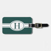 Witte band ovaal schild bos groen monogram bagagelabel (Voorkant horizontaal)