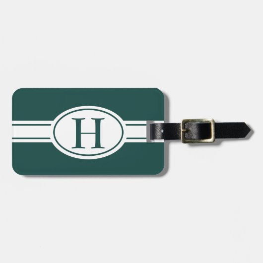 Witte band ovaal schild bos groen monogram bagagelabel (Voorkant horizontaal)