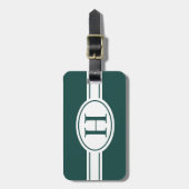 Witte band ovaal schild bos groen monogram bagagelabel (Voorkant verticaal)