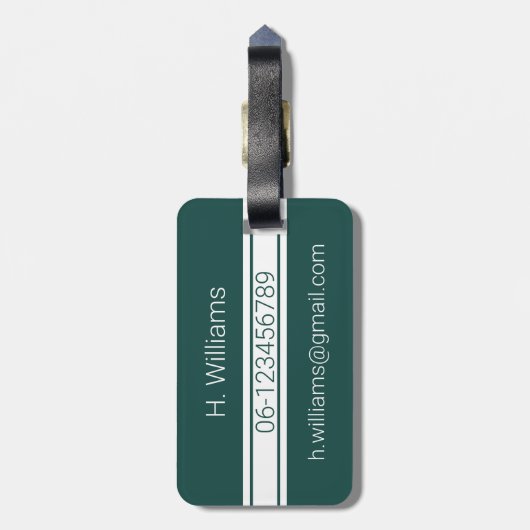 Witte band ovaal schild bos groen monogram bagagelabel (Achterkant verticaal)