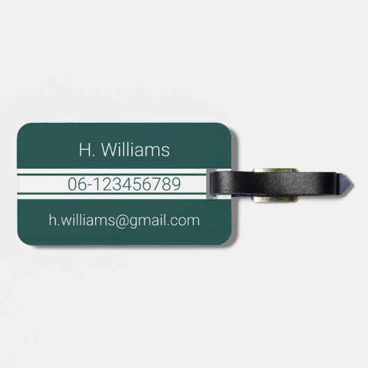 Witte band ovaal schild bos groen monogram bagagelabel (Achterkant horizontaal)