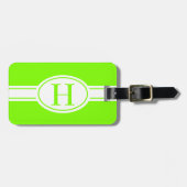 Witte band ovaal schild chartreuse monogram bagagelabel (Voorkant horizontaal)
