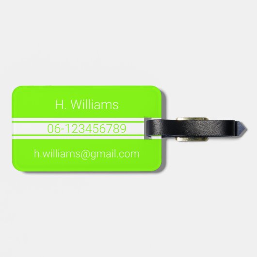 Witte band ovaal schild chartreuse monogram bagagelabel (Achterkant horizontaal)