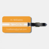 Witte band ovaal schild oranje monogram bagagelabel (Achterkant horizontaal)