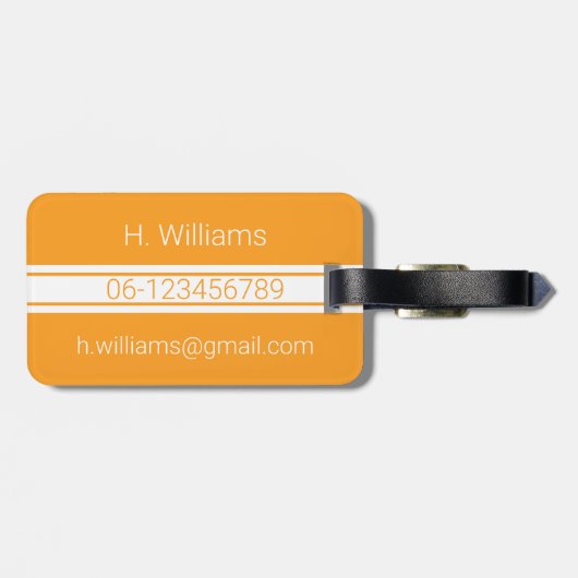 Witte band ovaal schild oranje monogram bagagelabel (Achterkant horizontaal)