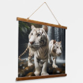 Witte Bangle Tigers Tapestry Hangend Wandkleed (Gebogen)