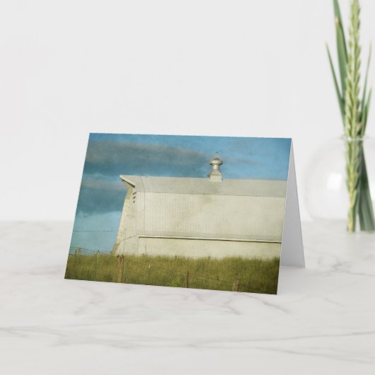 Witte Barn en vogels op een hek Kaart (Voorkant)