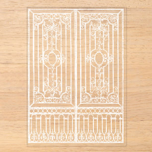 Witte Barokke Hek Illustratie Overlay Bruiloft Acryl Uitnodigingen