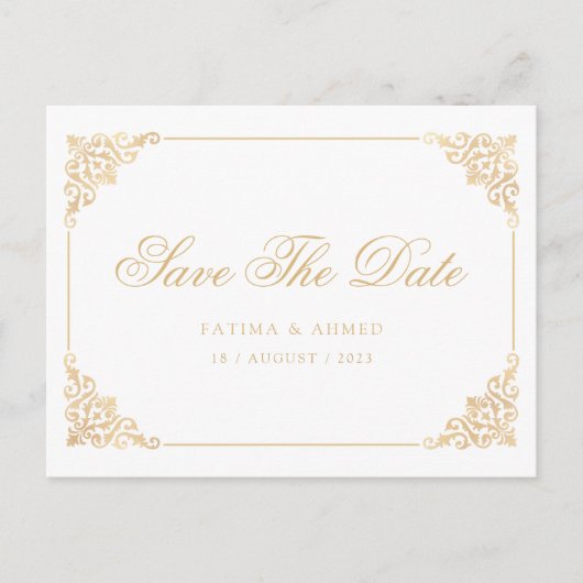 Witte barokke moslim bewaar de datumaankondiging aankondigingskaart (Voorkant)