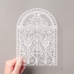 Witte Barokke Poort Illustratie Boog Bruiloft Acryl Uitnodigingen