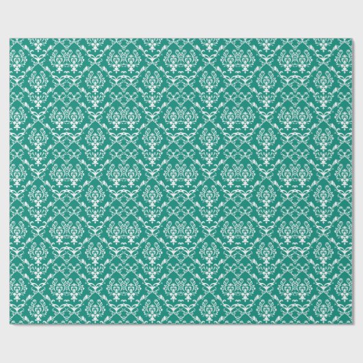 Witte Baroque Damascus Custom Blue-green Backgroun Cadeaupapier (Vlak)