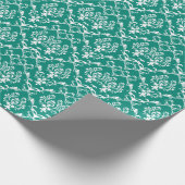 Witte Baroque Damascus Custom Blue-green Backgroun Cadeaupapier (Hoek)