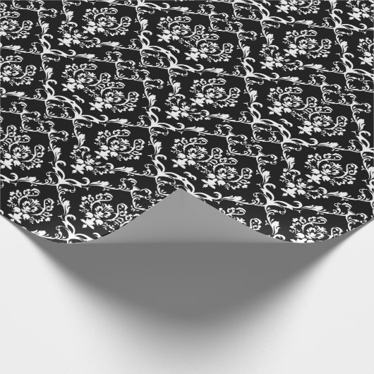 Witte Baroque Dammaskers - Aangepaste zwarte achte Cadeaupapier (Hoek)