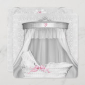 Witte Bassinet Baby Meisje Douche Kaart (Voorkant / Achterkant)